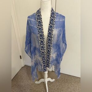 Soft Surroundings Blue Mesh Lightweight Kimono Embroidered Top Sz L/XL